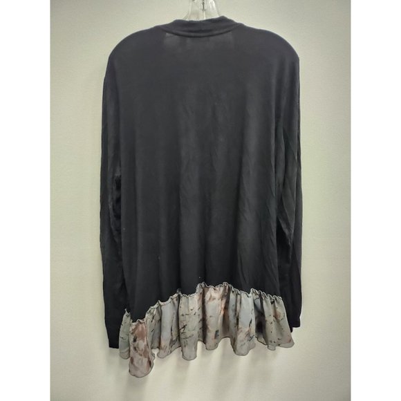 LOGO Lori Goldstein Womens Cardigan Size XL Black Open Front Contrast Hem Jersey - Picture 2 of 9